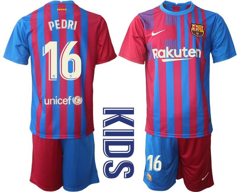 Kindertrikot FC Barcelone 2021/22 Heim Trikotsatz Blau Rot mit Aufdruck PEDRI 16