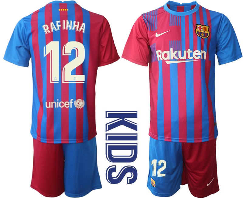 Kindertrikot FC Barcelone 2021/22 Heim Trikotsatz Blau Rot mit Aufdruck RAFINHA 12