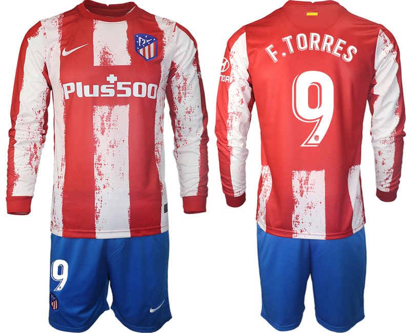 Langarm Fußballtrikots kaufen Atlético Madrid 2021-22 Heimtrikot mit Aufdruck F.Torres 9