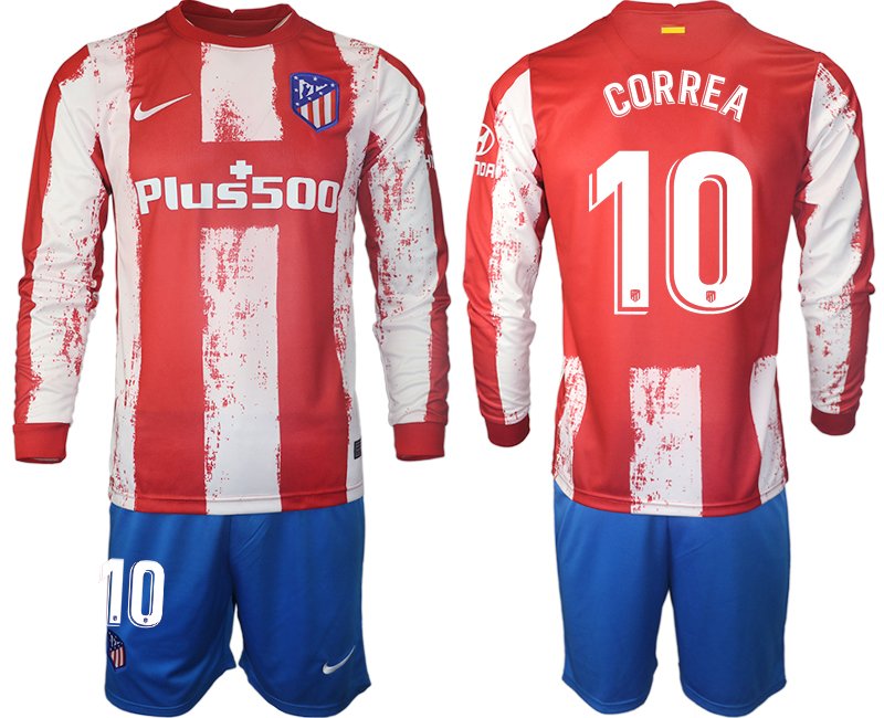 Langarm Trikots günstig kaufen Atlético Madrid 2021-22 Heimtrikot mit Aufdruck CORREA 10