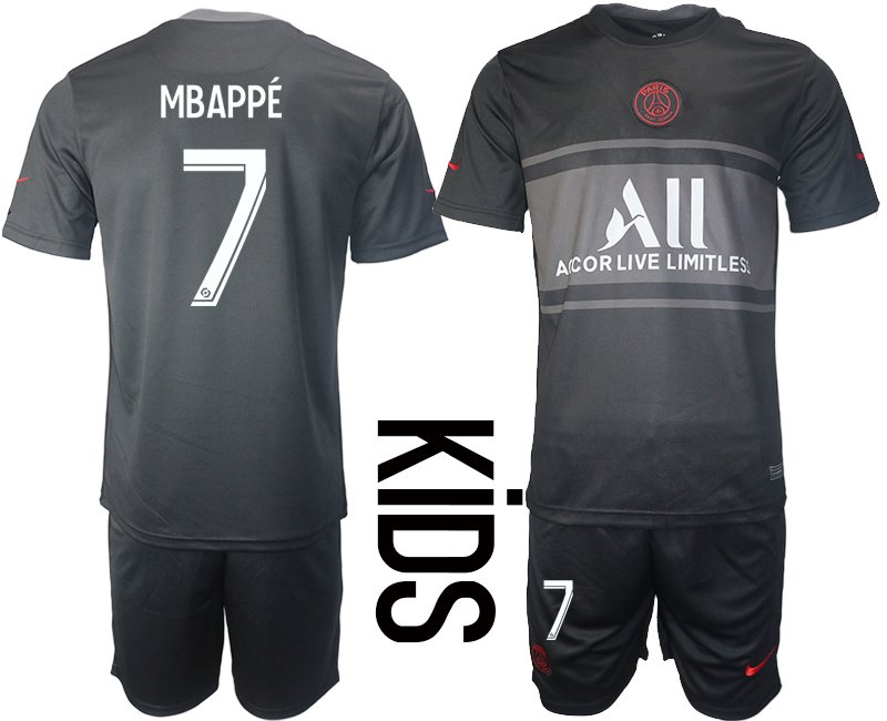 Mbappé 7 Kinder Paris Saint Germain PSG Ausweichtrikot 2021-22 schwarz rot