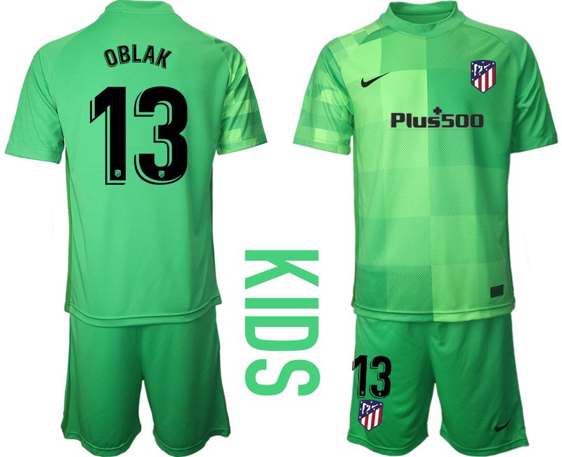 OBLAK 13 Atlético Madrid Torwart Trikot in Grün für Kinder Kurzarm + Kurze Hosen