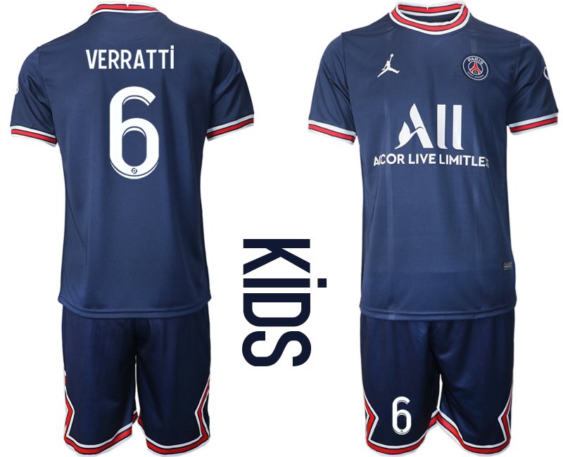 Paris Saint Germain PSG Heimtrikot 2021/22 für Kinder in blau mit Aufdruck Verratti 6