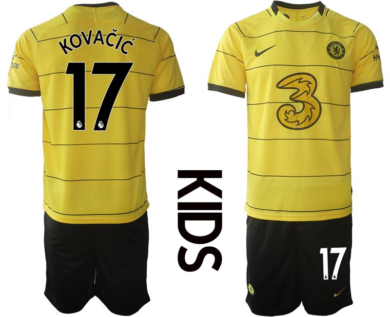 Personalisierbar FC Chelsea Auswärtstrikot 2021/22 Kinder gelb mit Aufdruck Kovacic 17