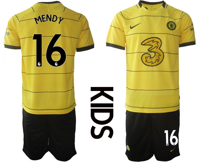 Personalisierbar FC Chelsea Auswärtstrikot 2021/22 Kinder gelb mit Aufdruck Mendy 16