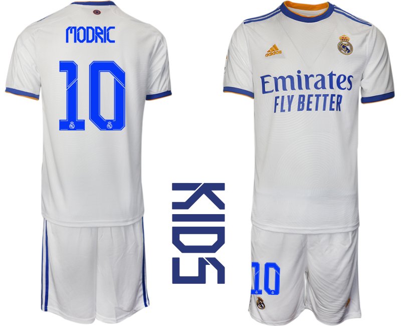 Real Madrid 2021/22 Heimtrikot Kinder Junior weiss blau mit Aufdruck Modric 10