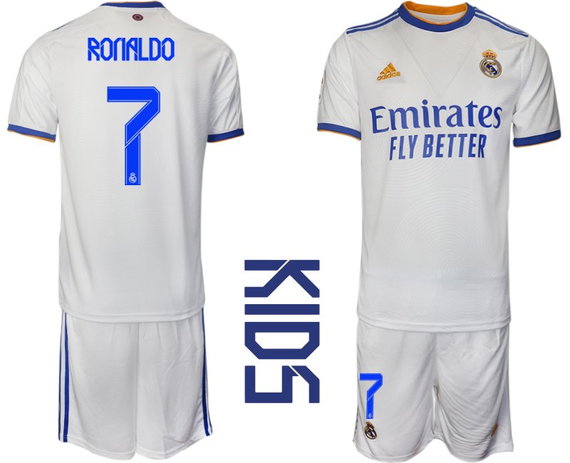 Ronaldo 7 Real Madrid 2021/22 Heimtrikot Kinder Junior weiss blau Trikotsatz Kurzarm + Kurze Hosen