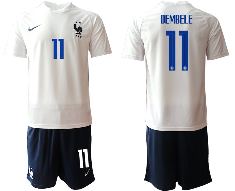 Nationalteams Frankreich Trikot Away EM 2020 weiß dunkelblau mit Aufdruck DEMBELE 11