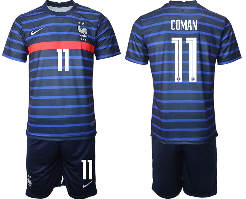 Günstige Trikotsatz Frankreich Heimtrikot EM 2020 Blau mit Aufdruck Coman 11