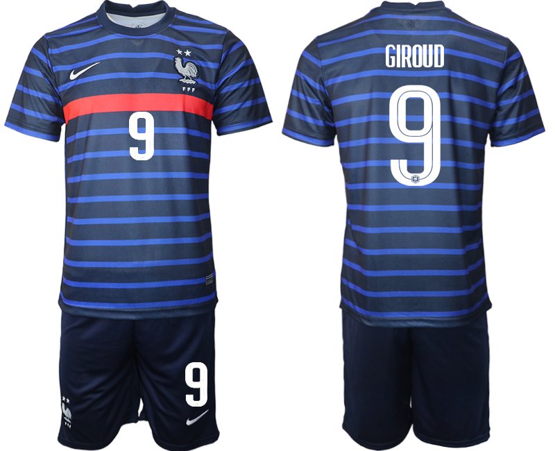 Günstige Trikotsatz Frankreich Heimtrikot EM 2020 Blau mit Aufdruck GIROUD 9