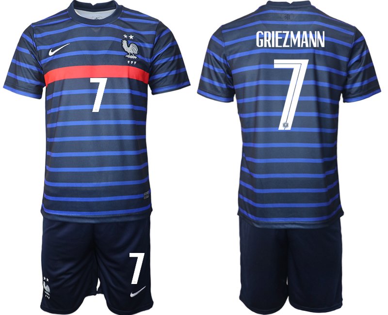 Günstige Trikotsatz Frankreich Heimtrikot EM 2020 Blau mit Aufdruck Griezmann 7