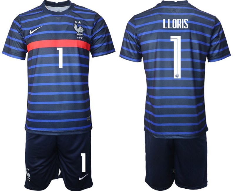 Günstige Trikotsatz Frankreich Heimtrikot EM 2020 Blau mit Aufdruck LLORIS 1