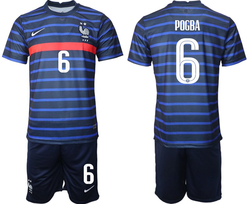 Günstige Trikotsatz Frankreich Heimtrikot EM 2020 Blau mit Aufdruck POGBA 6