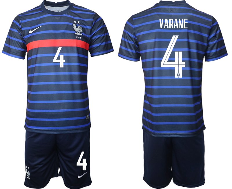 Günstige Trikotsatz Frankreich Heimtrikot EM 2020 Blau mit Aufdruck VARANE 4