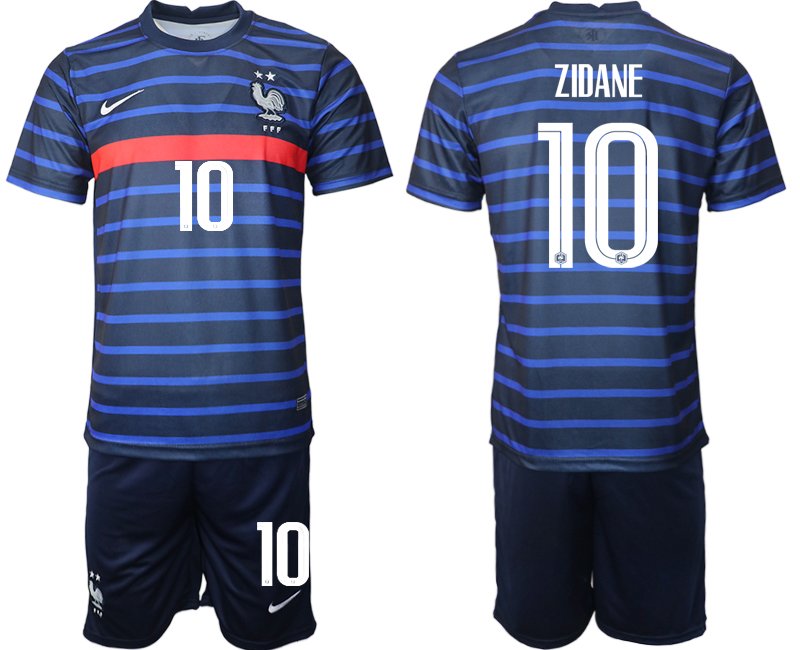 Günstige Trikotsatz Frankreich Heimtrikot EM 2020 Blau mit Aufdruck ZIDANE 10