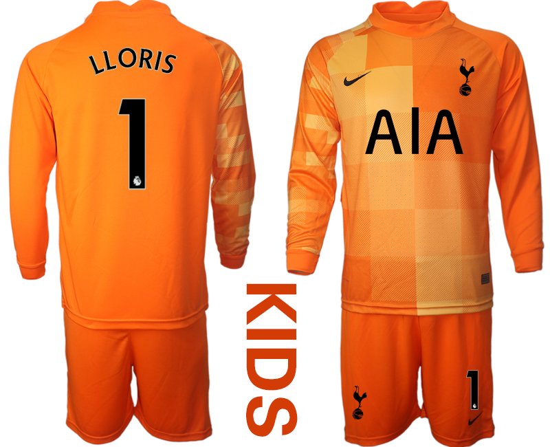 Kinder Tottenham Hotspur 2021/22 Torwarttrikot Orange mit Aufdruck LLORIS 1