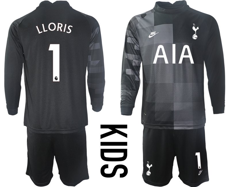 Tottenham Hotspur Torwarttrikot 2021/22 schwarz für Kinder Trikotsatz Langarm mit Aufdruck LLORIS 1