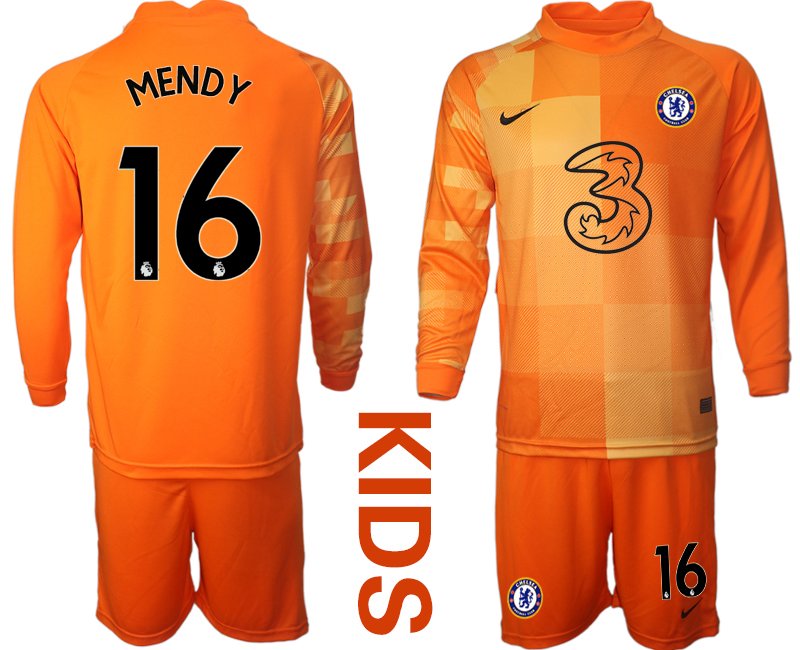 Chelsea FC Torwarttrikot 2021/2022 Kinder Trikotsatz Langarm orange mit Aufdruck Mendy 16