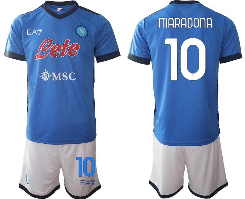 Günstige SSC Napoli Heimtrikot Trikotsatz Kit blau weiss mit Aufdruck Maradona 10