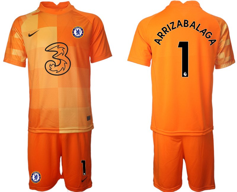 Herren Chelsea FC 2021/22 Torwarttrikot Set in orange mit Aufdruck Arrizabalaga 1