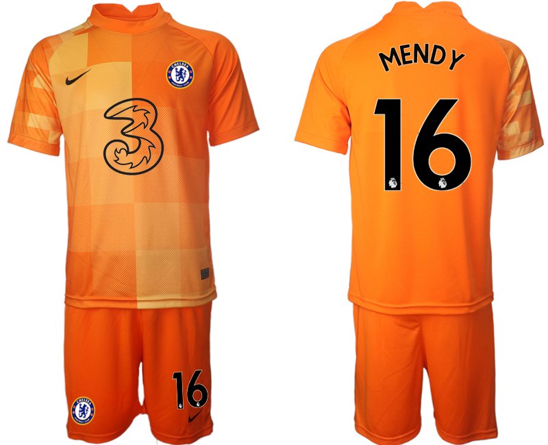 Herren Chelsea FC 2021/22 Torwarttrikot Set in orange mit Aufdruck Mendy 16