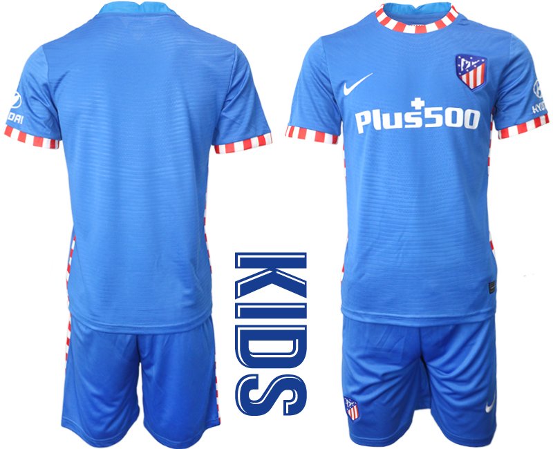 Atletico Madrid Ausweichtrikot 2021/2022 3rd Shirt Blau Trikotsatz für Kinder