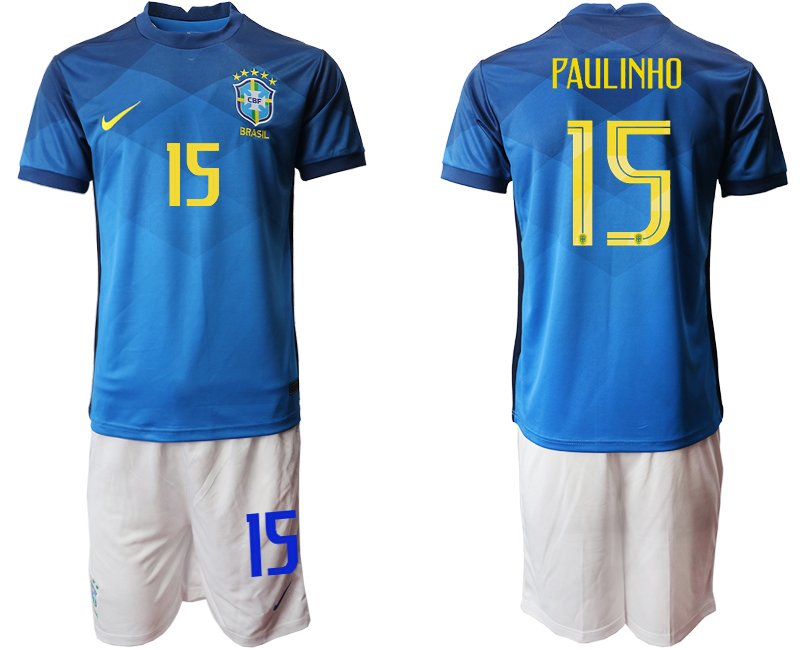 Brasilien Auswärtstrikot 2020/21 blau mit Aufdruck Paulinho 15
