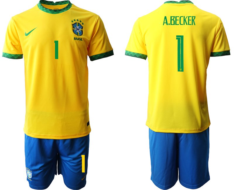 Brasilien Heimtrikot 2020/21 gelb und grün mit Aufdruck A.Becker 1