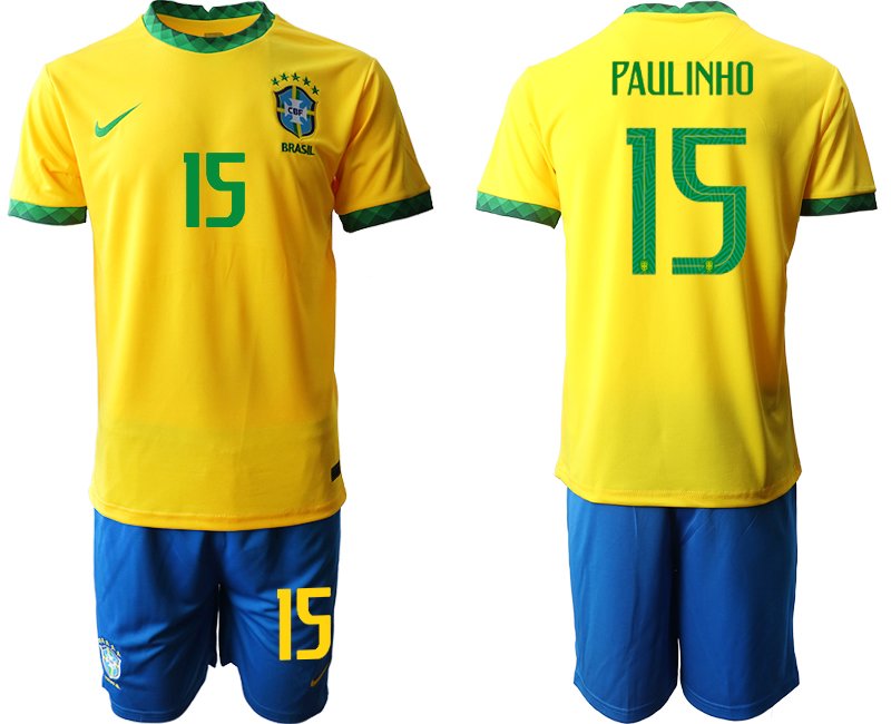 Brasilien Herren Heimtrikot 2020/21 in gelb mit Aufdruck Paulinho 15