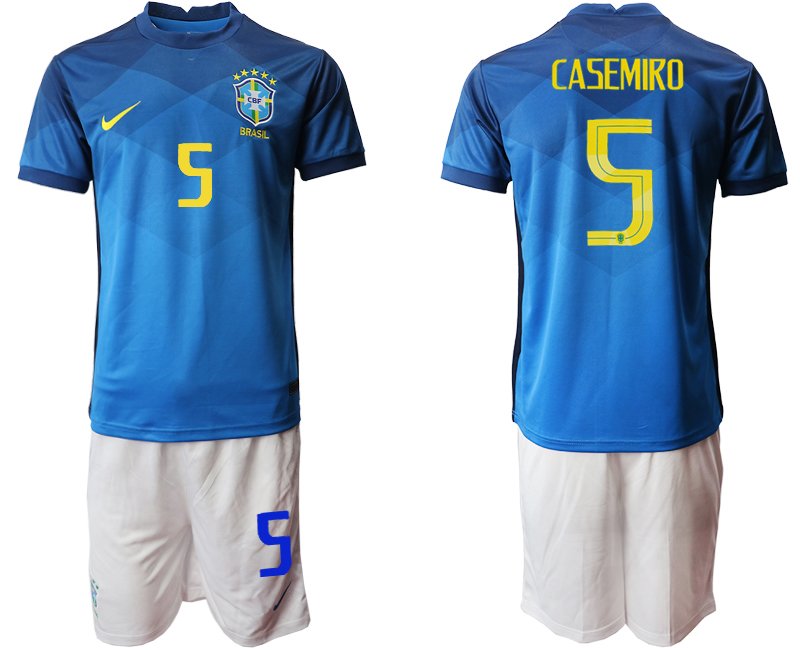 Fussball Trikotsatz Brasilien 2020/21 Auswärtstrikot Kurzarm Blau mit Aufdruck CASEMIRO 5