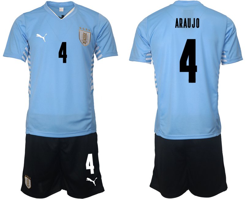Hellblaue Uruguay Trikots für Herren Trikotsatz Kurzarm zum Fußballspielen mit Aufdruck ARAUJO 4