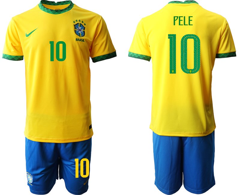 Herren Billige Fußball Trikot Brasilien 2020/21 Heimtrikot gelb mit Aufdruck PELE 10