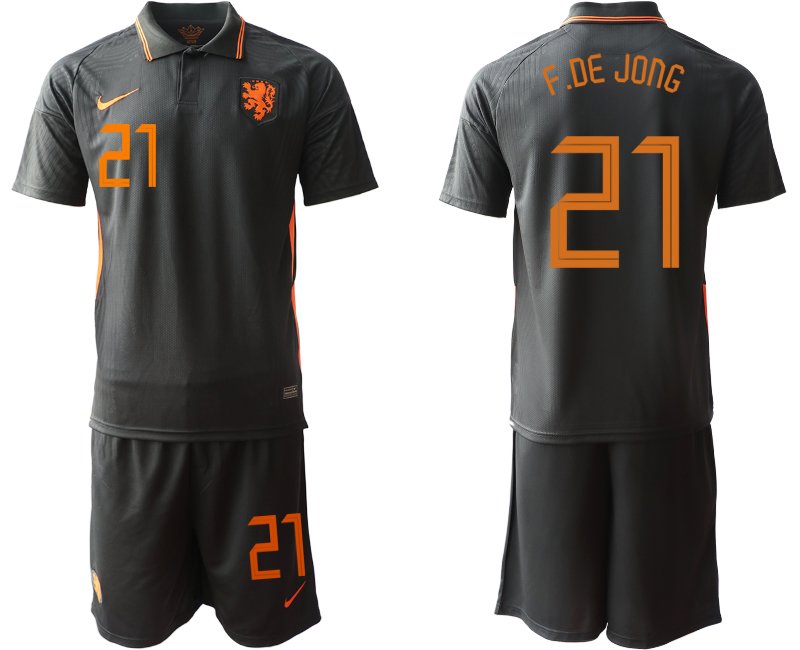 Herren Niederlande Auswärtstrikot 2020-2021 schwarz EM Away mit Aufdruck F. De Jong 21