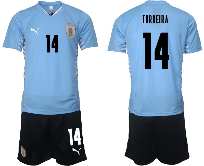 Herren Trikotsatz Uruguay 2021/22 Heimtrikot hellblau mit Aufdruck Torreira 14