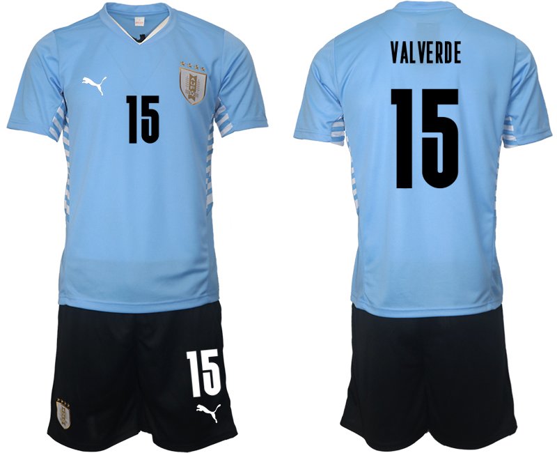 Herren Trikotsatz Uruguay 2021/22 Heimtrikot hellblau mit Aufdruck VALVERDE 15