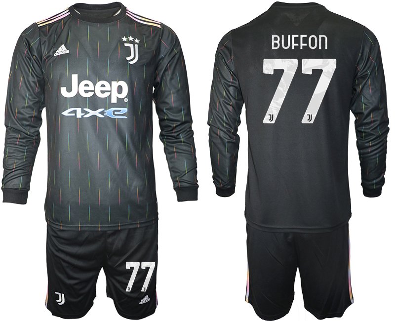 Juventus Turin Herren Auswärts Trikot 2021/22 schwarz/weiß mit Aufdruck Buffon 77