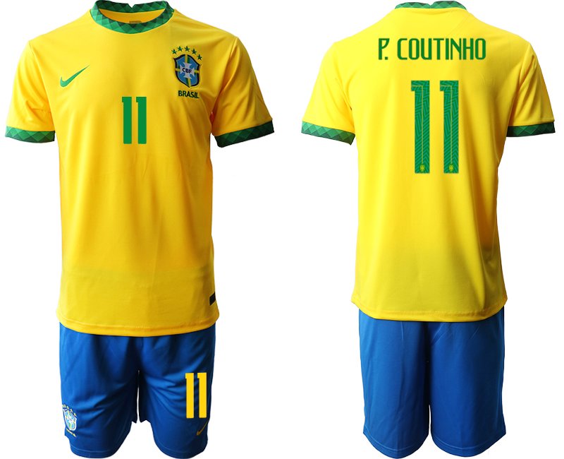 Kaufe Brasilien Fussball Herren Heimtrikot 2020-21 in gelb mit Aufdruck P.Coutinho 11