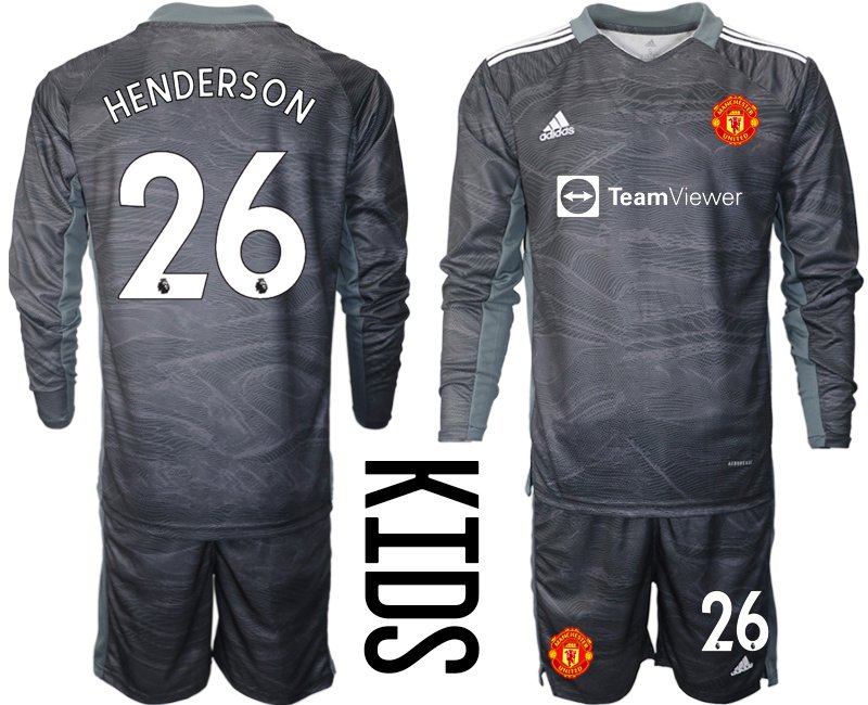 Kinder Manchester United 2021/2022 Auswärts Torwart Trikotsatz Langarm schwarz Henderson 26