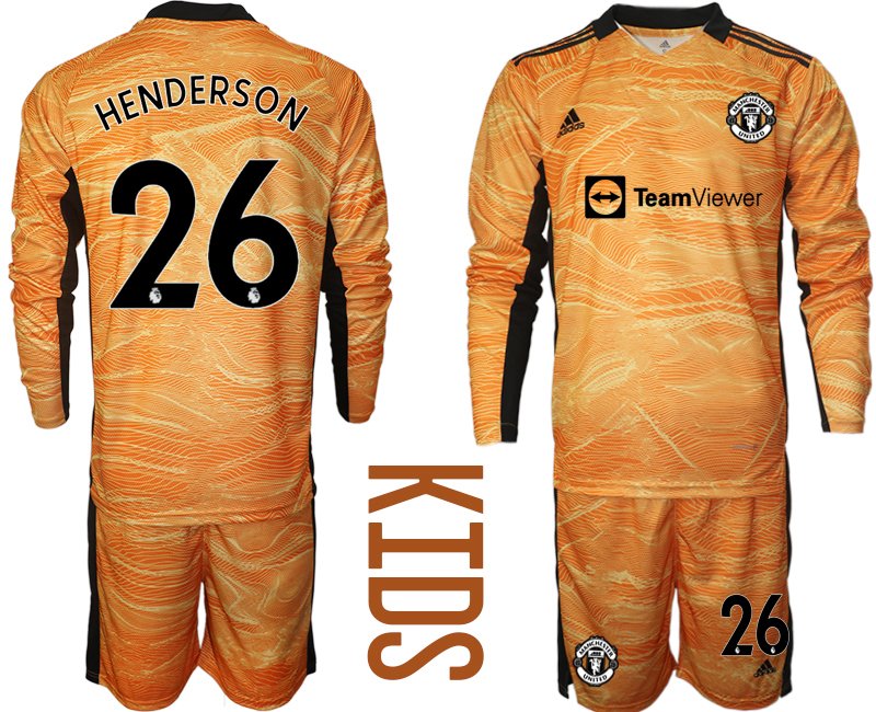 Kinder Manchester United 2021-22 Torwart Heim Trikotsatz Orange Langarm Henderson 26