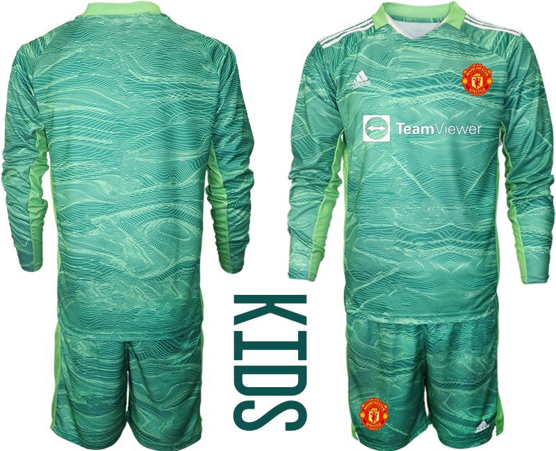 Kinder Manchester United Torwart 3rd Trikot 2021-22 Orange Langarm (+ Kurze Hosen)