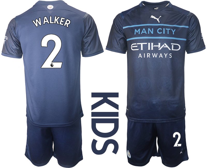 Manchester City Ausweichtrikot 2021/22 Dunkelblau Trikotsatz für Kinder Walker 2