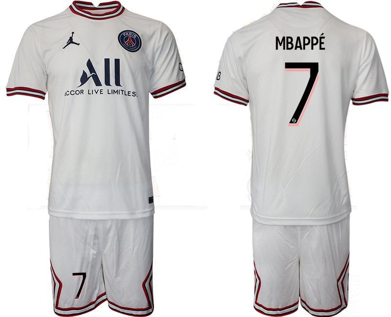 Paris Saint-Germain 4th Shirt 2021/22 Fourth Trikot PSG weiß mit Aufdruck Mbappé 7