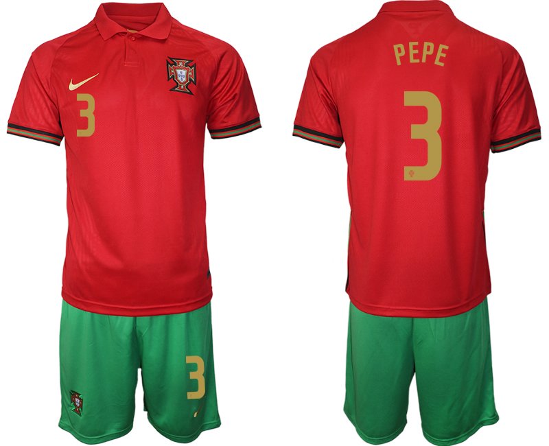 Portugal Heimtrikot 2020/21 rot/gold Trikotsatz mit Aufdruck PEPE 3