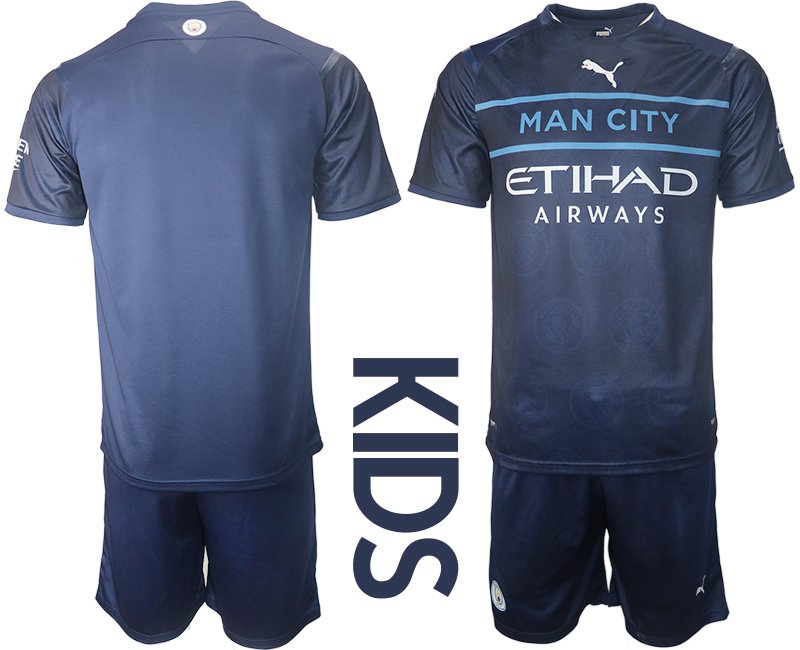 Trikotsatz Manchester City Ausweichtrikot 2021/22 Dunkelblau für Kinder 3rd Shirt Kids