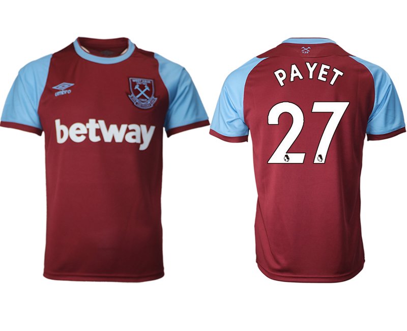 West Ham United Herren Heimtrikot 20-21 Kurzen in Weinrot mit Aufdruck PAYET 27