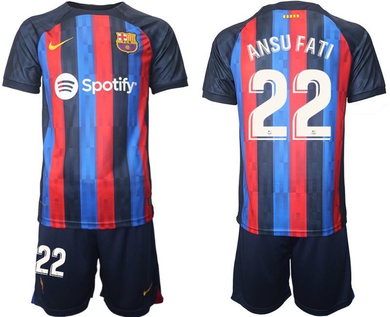 ANSU FATI 22 FC Barcelona 2022-23 Heimtrikot dunkles Blau Trikotsatz Kurzarm Herren