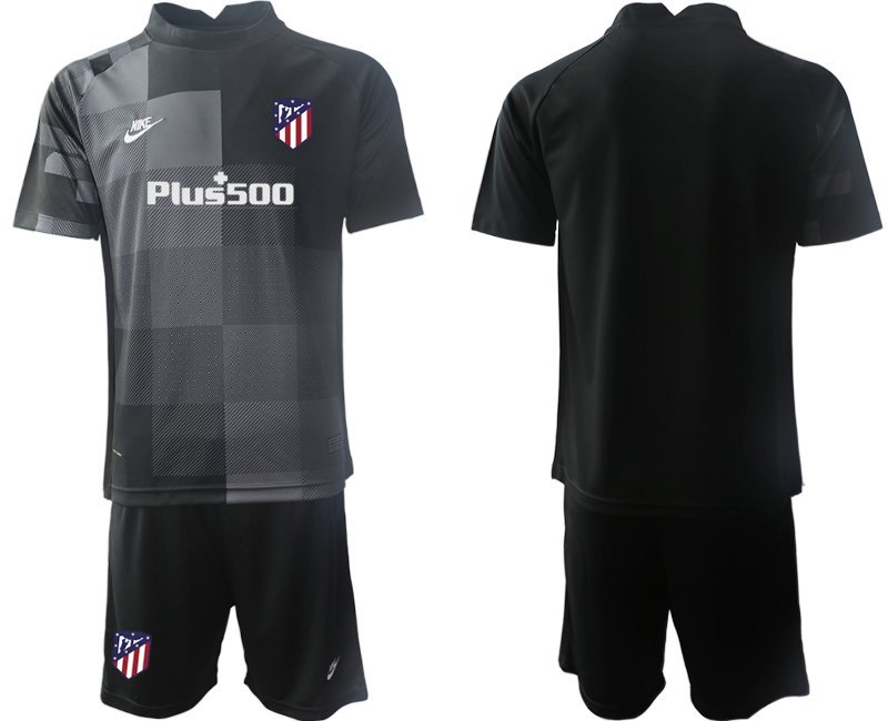 Atlético Madrid Torwarttrikot schwarz Trikotsatz Kurzarm + Kurze Hosen Anpassbare Name und Nummer