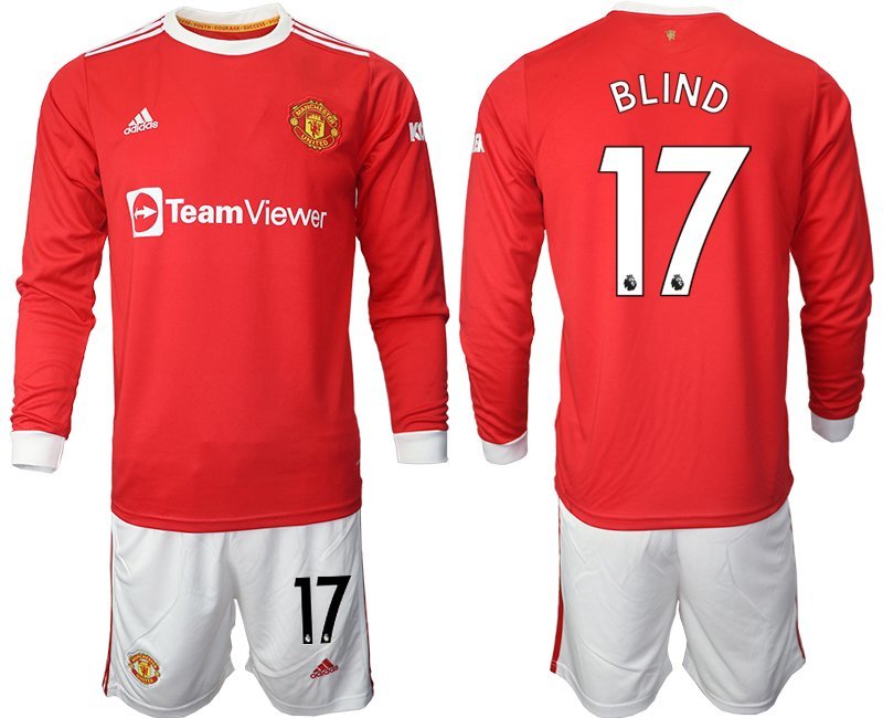 Blind 17 Manchester United 2021-22 rot Langarm Heimtrikot + Kurze Hosen Herren