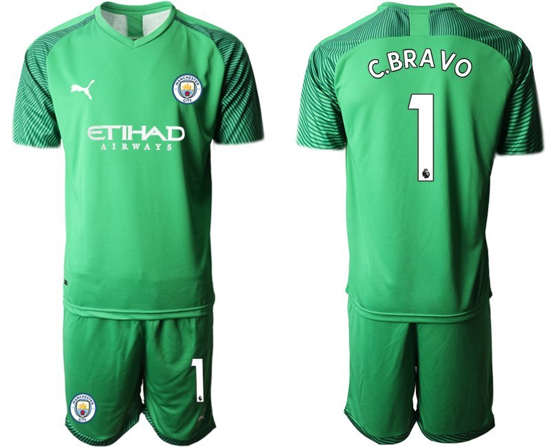 C.BRAVO 1 Manchester City Torwarttrikot Grün Trikotsatz Kurzarm + Kurze Hosen