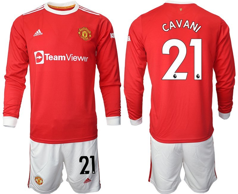 Cavani 21 Manchester United 2021-22 rot Langarm Heimtrikot + Kurze Hosen Herren